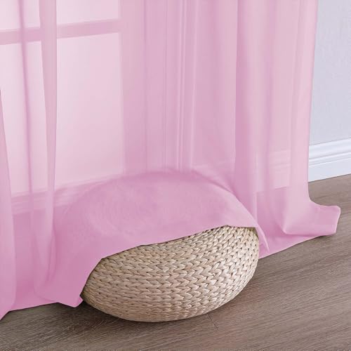 Pink Sheer Curtains 120 Inches Long 2 Panels Set (Pink / 59"W x 120"L (Pack of 2))