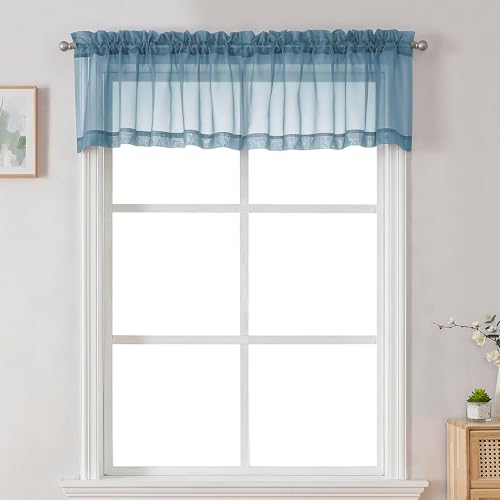 Sheer Valances for Windows 2 Pack (Stone Blue / 42"W x 18"L (Pack of 2))