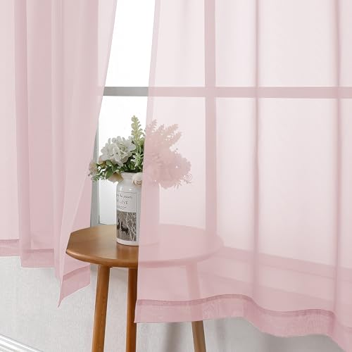 Blush Pink Sheer Curtains 63 Inch Length 2 Panels (Blush Pink / 40"W x 63"L (Pack of 2))