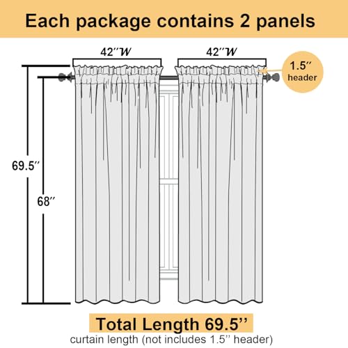 Cream Sheer Curtains 68 Inch Length 2 Pcs (Cream / 42"W x 68"L (Pack of 2))