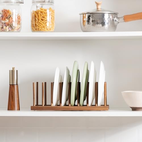 2pcs Acacia Wooden Dish Dying Rack Pot Lid Plate Organizer Holder for Cabinet (Acacia 8 Slots 2pcs)