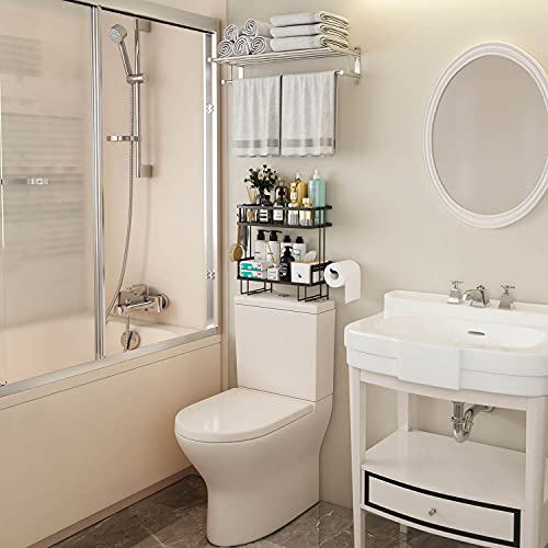2 Tier Over Toilet Storage Shelf (Black / 2-Tier)