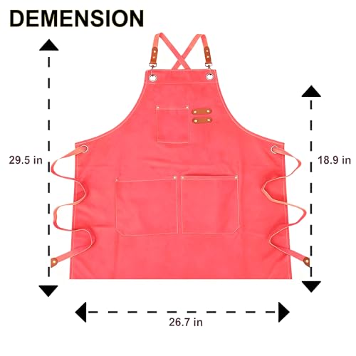 Canvas Cross Back Chef Cotton Apron for Men Women (Pink)