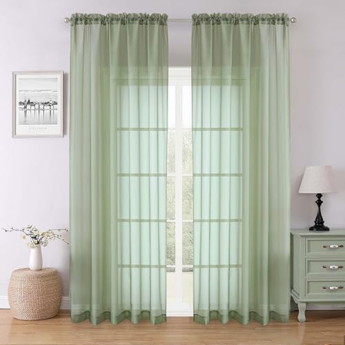 Sage Green Sheer Curtains 90 Inches Long 2 Panels (Sage Green / 59"W x 90"L (Pack of 2))
