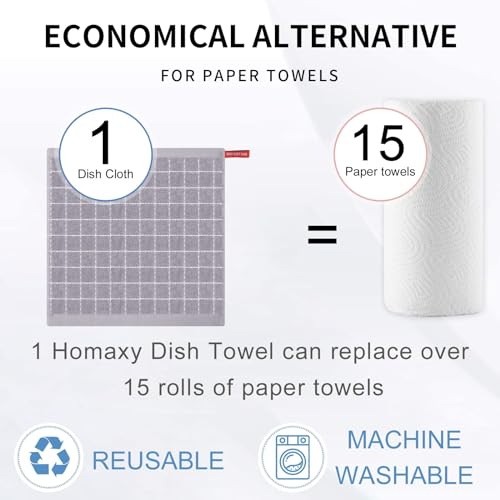 100% Cotton Terry Kitchen Dish Cloths (Light Grey / 12 X 12 - 8 Pack)