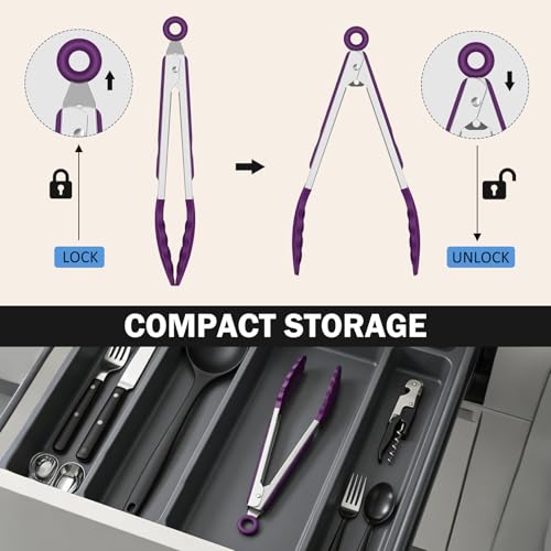 Kitchen Tongs (Purple / 7 + 9 + 12 inches)
