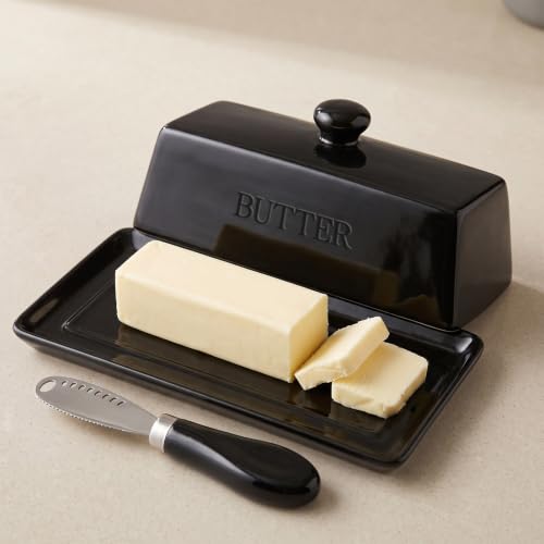Butter Dish With Lid for Countertop (Black)