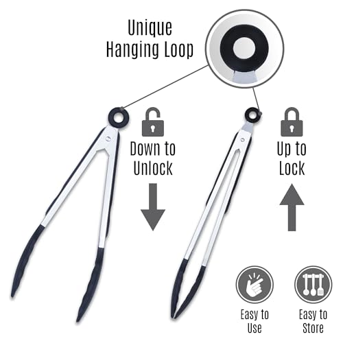Kitchen Tongs Set (Pack of 2 Black (9" & 12"))