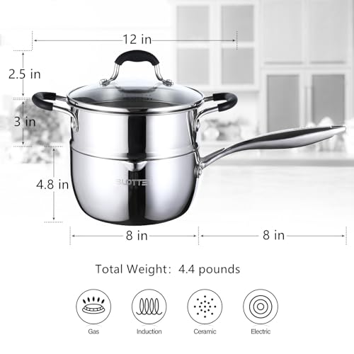 3.5 Quart Stainless Steel Saucepan with Steamer (3.5 Quarts)