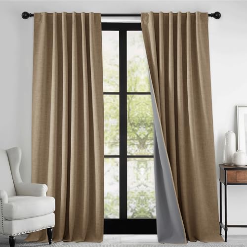 100% Blackout Curtains 84 Inch Long for Bedroom Office (Burlap / 52"W x 84"L (Pack of 2))