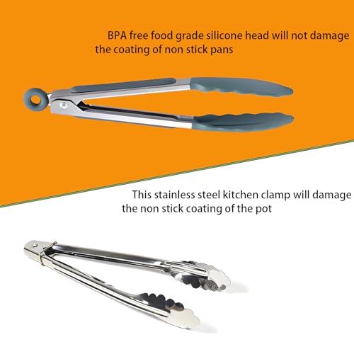 Kitchen Tongs with Silicone Tips (Dark Green)