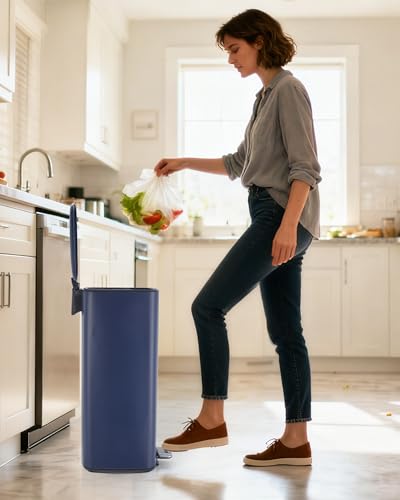 8 Gallon Trash Can for Kitchen (Navy Blue)