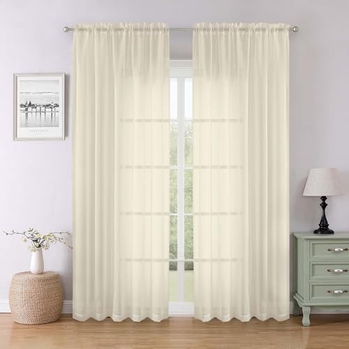 Cream Sheer Curtains 84 Inches Long 2 Pcs (Cream / 59"W x 84"L (Pack of 2))