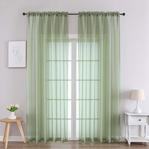 Sage Green Sheer Curtains 84 Inches Long 2 Panels (Sage Green / 59"W x 84"L (Pack of 2))