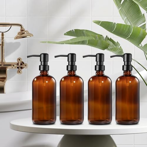 Amber Glass Soap Dispenser (Amber Bottle + Black Pump / 4 Pack)