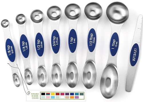 8 Magnetic Measuring Spoons Set for Baking & Cooking (Sapphire / 1-Pack)