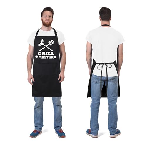 Funny Apron for Men Women 100% Cotton Grill Master Adjustable Bib Aprons with 2 Pockets Funny Gifts Grilling Grill Kitchen Cooking BBQ Black (Grill Master)