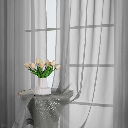 Charcoal Grey Sheer Curtains 63 Inch Length 2 Panels (Charcoal Grey / 59"W x 63"L (Pack of 2))