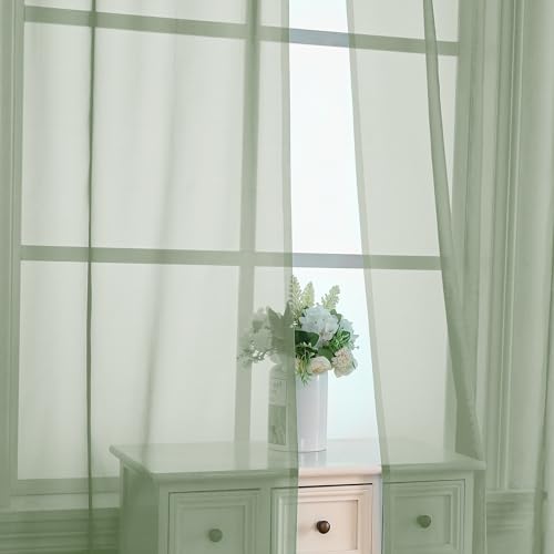 2 Pieces Sage Green Sheer Curtains 108" Length for Farmhouse (Sage Green / 42"W x 108"L (Pack of 2))