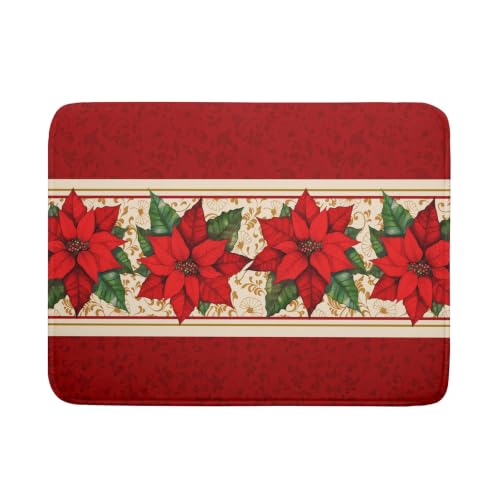 Poinsettia Flowers Dish Drying Mat 18"x24" Christmas Red Decorative Dish Drainer Mats Xmas Winter Floral Print Reversible Microfiber Dish Drying Rack Pad for Kitchen Countertop Sink (24" x 18")