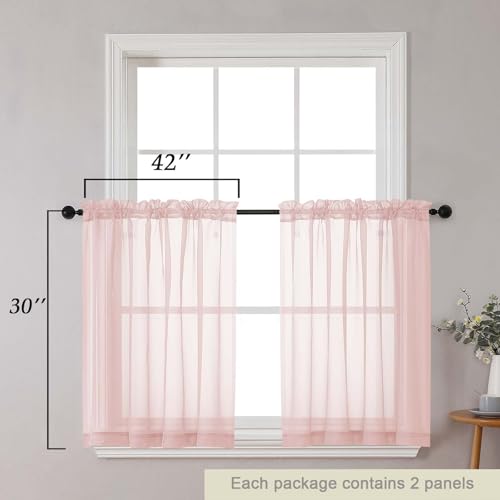 Blush Kitchen Curtains 30 Inch Length Tier 2 PCS (Blush / 42"W x 30"L (Pack of 2))