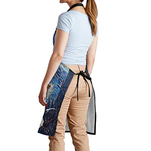 Cute Cat Apron with Adjustable Neck (33" x 28"(Pack of 1) / Art Sky Cat)