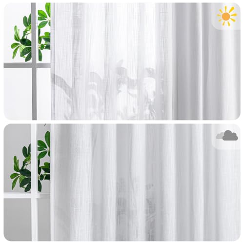 White Curtains 95 Inches Long Semi Sheer Drapes Light Filtering for Sliding Glass Door Window Treatments Soft Cotton Blend Panels Linen Look Farmhouse Style (100"W x 95"L (Pack of 1) / White)