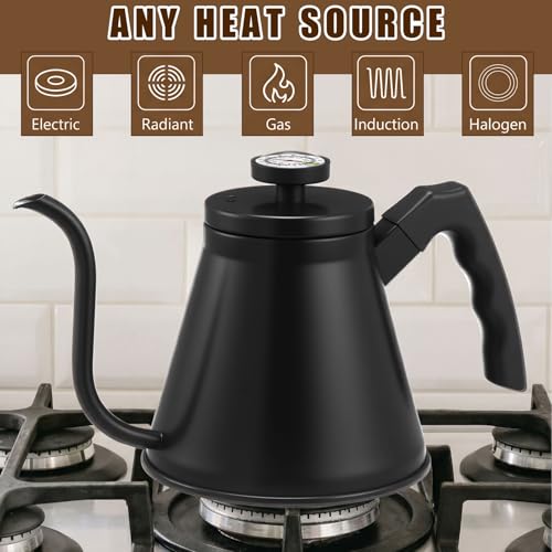 2 Pack 40 oz Stovetop Gooseneck Kettles (Black and Sliver)