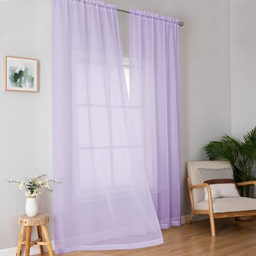 Extra Long Sheer Curtains 96 inches Long for Bedroom Living Room (Lavender / 42"W x 96"L (Pack of 2))
