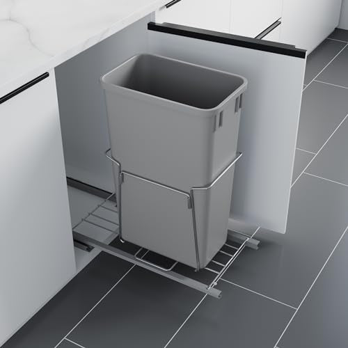 Dowell B15 Aluminum Base Wastebasket Pullout with Door Mount and 35Qt (Single Pull-Out - 35Qt)
