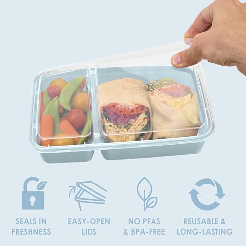 Prep - 20-Piece 2-Compartment Reusable Meal Prep Containers with Lids, PFAS & BPA Free Materials, Durable, Microwave, Freezer, & Dishwasher Safe To Go Food Storage (Sky) (Sky)