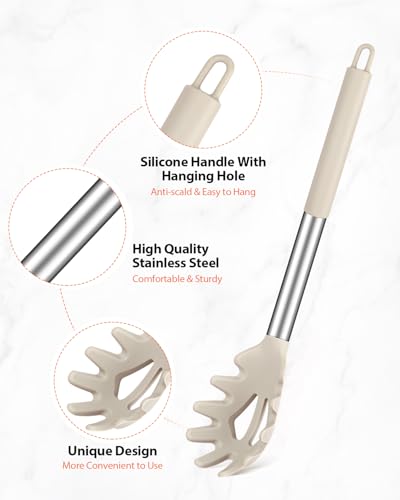 Silicone Spaghetti Spoon & Pasta Tong (Khaki)