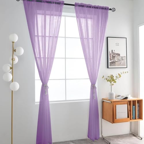 Lavender Sheer Curtains 4 Panels Rod Pocket Semi (Lavender / 52"W x 54"L (Pack of 4))