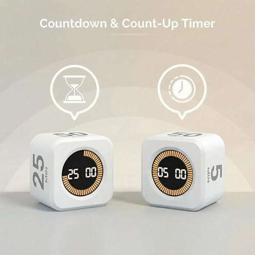 2 Pack KADAMS Pomodoro Cube Timer Productivity Visual Timer (White)