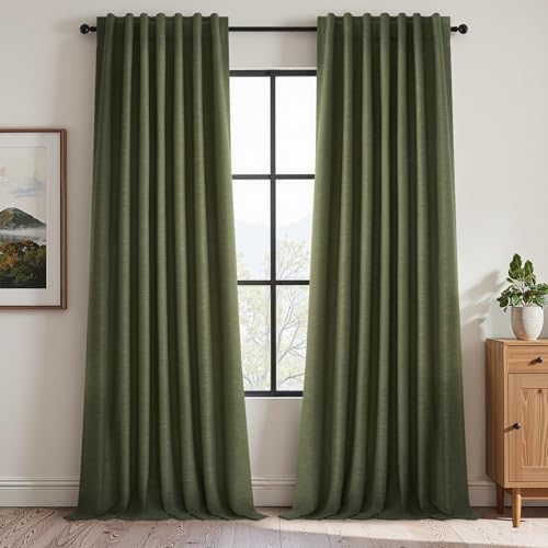 Olive Green Curtains 120 Inch Long 2 Panels Set for Living Room Bedroom Large Window Extra Long Back Tab Rod Pocket Pleated Light Blocking Saving Energy Thermal Insulated 100% Blackout Drapes (Olive Green / 52"W x 120"L (Pack of 2))