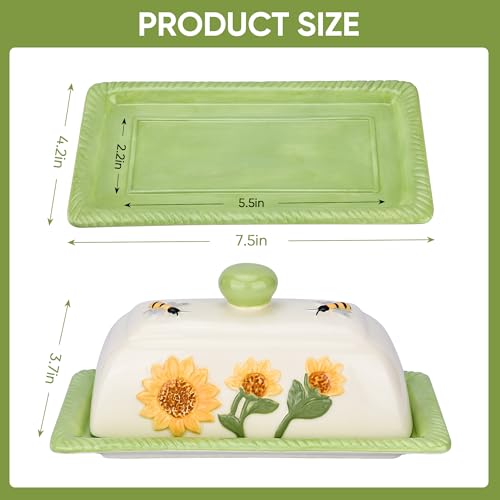 Sunflower and Bees Butter Dish with Lid