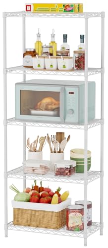5 Metal Shelves Wire Shelving Storage Shelf Adjustable Unit Pantry (White / 5 Tier 12"Dx22"Wx59"H)
