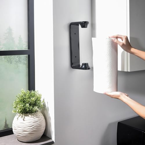 Paper Towel Holder ONE Hand Tear Adaptive Tension Arm Adjustable Length 9.4 (Black)