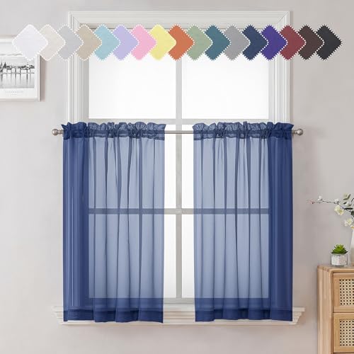 Royal Blue Sheer Curtains 36 Inch Length 2 Panels (Royal Blue / 42"W x 36"L (Pack of 2))