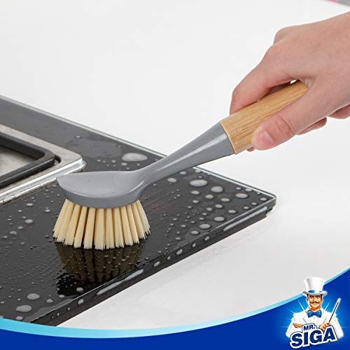 Dish Brush with Bamboo Handle Built (Gray / 2pack)