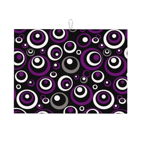 Purple Black White Geometric Circle Pattern Dish Drying Mat for Kitchen Counter (Circles-Purple-White-Black / 18" x 24")