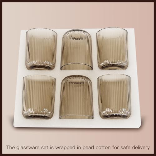 Smokey Gray Ribbed Drinking Glasses Set of 6 (6pcs-Gray-8.5oz)