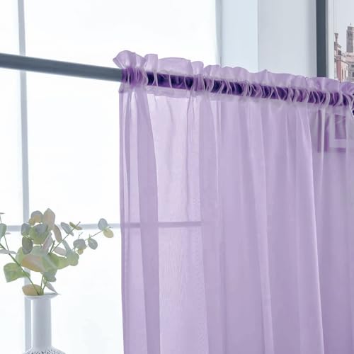 Basic Rod Pocket Sheer Voile Window Curtain Panels Lavender 1 Pair 2 Panels 52 Width 36 Inch Long for Kitchen Bedroom Children Living Room Yard（Lavender (Lavender / 52"W x 36"L (Pack of 2))
