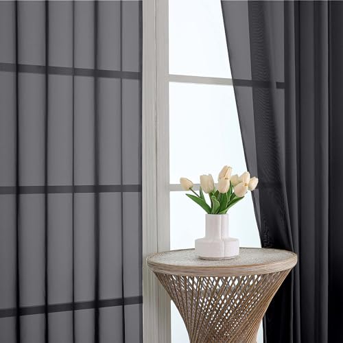 Sheer Curtains 84 Inches Long 2 Panels Set (Black / 59"W x 84"L (Pack of 2))