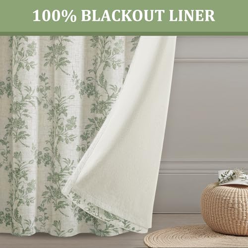Sage Green Boho Floral 100% Blackout Curtains 63 Inch 2 Panels (Sage Green / 52"W x 63"L (Pack of 2))