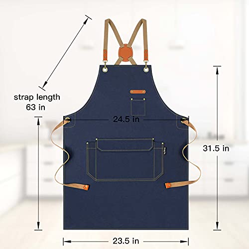 Chef Apron with Cross Back Straps for Men Women (Navy, 6pack)