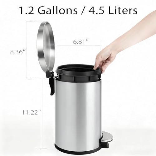 Small Bathroom Trash Can with Lid Soft Close (Silver)
