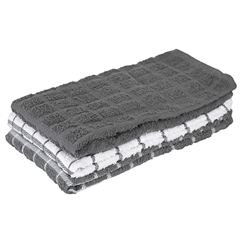 Premium 100% Cotton Terry Check Kitchen Dish Towels (Gray / 3-Pack - Kitchen Towel)
