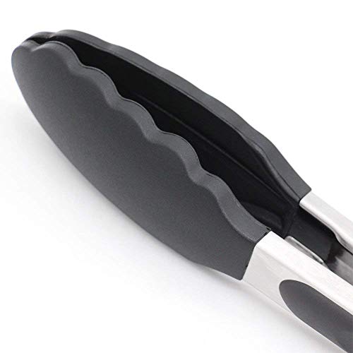 3 Pack Silicone Kitchen Tongs (Black)