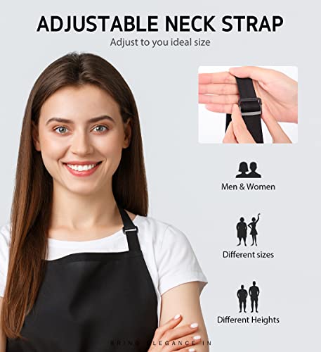 2 Pack 100% Cotton Adjustable Bib Apron with 2 Pockets Cooking Kitchen Aprons for Women Men Chef (Basic Black / 2 Cotton)